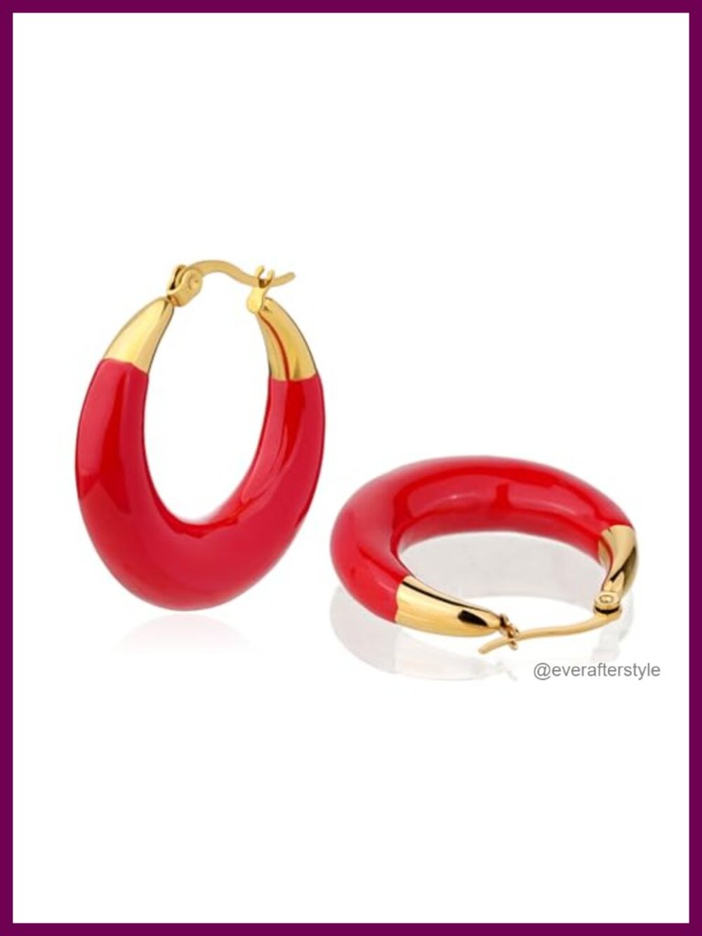 18K Gold Plated Enamel Hoop Earrings Stainless Steel Hypoallergenic Push Back